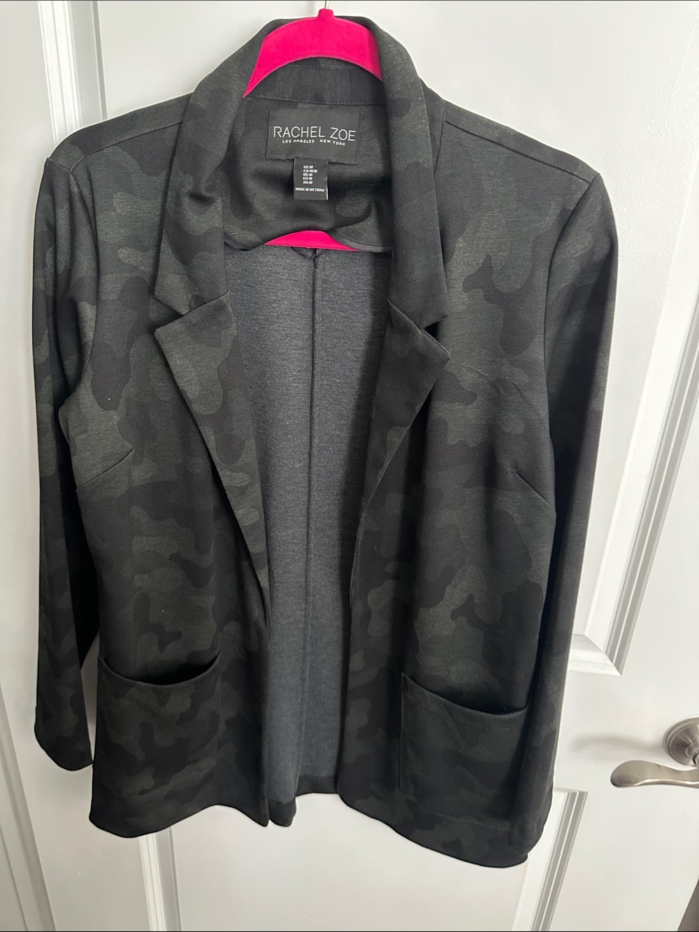 Rachel Zoe Black Camouflage Open-Front Blazer Jacket